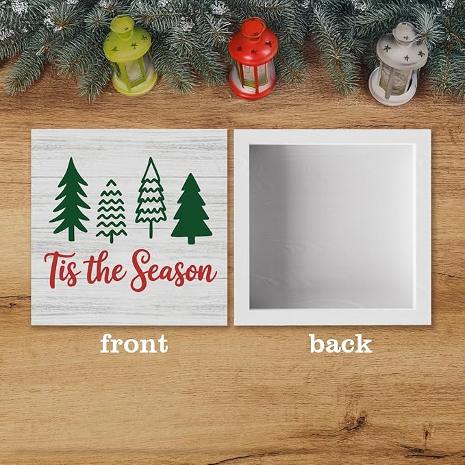 Christmas Decor Christmas Sign Decorations for Home Tis The Season Sign for Home Office Desk Table Cubicle Shelf Xmas Desk Accessories 5 x 5 inch