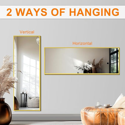 Standing Mirror Full Length Mirror,15" x 56" Large Floor Mirror with Aluminium Frame for Door Bedroom Bathroom Living Room(Gold)