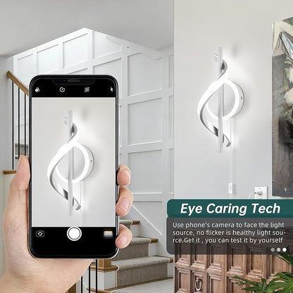 LED Wall Sconces Indoor, 12W Plug In Wall Sconces Set of 2, Modern Spiral Wall Lamp, Bedside Wall Lamps, 6000K Cold White Wall Light Fixture for Bedroom Stairs Living Room Hallway (Cold White, White)
