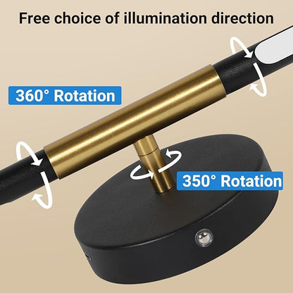Battery Operated Wall Sconces, 360°Rotate Wireless Rechargeable Wall Sconces with Remote Control, Black Gold, Dimmable, Timing Decor Lights for Bedroom Hallway, 31.5 Inch 1 Pack
