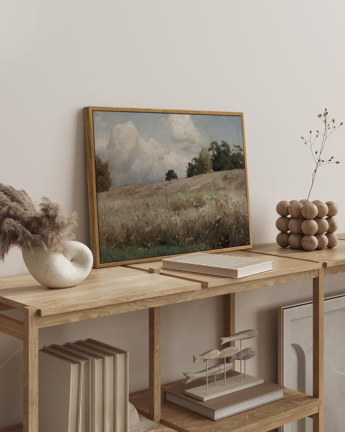 InSimSea Framed Canvas Wall Art Vintage Decor, Farmhouse Scenery Vast Field Grassland Paintings, Large Prints, Nature Landscape Wall Decoration for Living Room Bedroom Bathroom Home Decor, 16