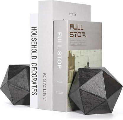 Ambipolar Geometric Decorative Ball Shaped Bookends, Modern Cast Iron Black Bookends for Office Desk, Book Shelf, Room Decor, Home Office, Book Stand or Organizer, Set of 2. Antique Black