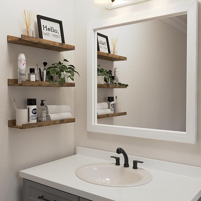 Floating Shelves Set of 6, Farmhouse Wall Shelves with Lip, Display Shelves for Wall Decor, Rustic Picture Ledge for Living Room, Bedroom, Nursery, Bathroom, Pictures, Books, Plants- Brown