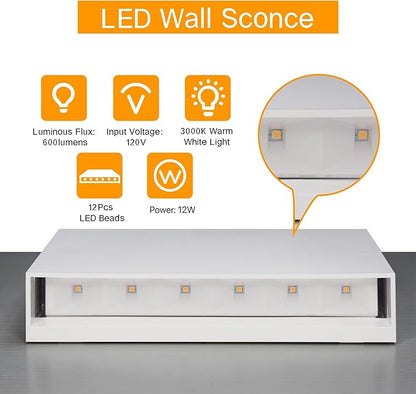 FUDESY LED Wall Sconce, White Plastic Modern Wall Lighting Fixtures, Indoor Outdoor Up and Down Wall Lamp for Living Room Bedroom Hallway Corridors, 3000K, Warm White, 2-Pack