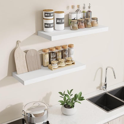 Dreamland 30 Inch Long Floating Shelves in White,8 Inch Deep Floating Shelf for Wall,Large Display & Storage Shelf, Wall Shelf for Bathroom Bedroom Living Room Kitchen Office，Set of 2