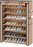 Laiensia 7-Tier Vertical Shoe Rack Organizer, Space Saving Shoe Storage Organizer, Non-Woven Cover Shoe Shelf Holds 28-35 Pairs for Bedroom, Hallway, Closet Entryway, Brown