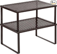 SONGMICS Spice Racks, Set of 2 Metal Cabinet Shelf Organizers, Countertop Organizers, Shelf Risers, Stackable, Expandable, Brown UKCS01BR