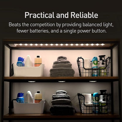 POWER PRACTICAL Luminoodle Under Cabinet Lighting - Click LED Light Strip for Shelves, Kitchen Cabinets, & Furniture, 1-Pack Includes Power Button & Tape Adhesive - Daylight White (5000K)