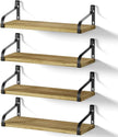 Love-KANKEI Floating Shelves for Wall Set of 4, 15.7 Inch Wood Wall Shelves with Bracket, Rustic Hanging Shelves for Bathroom, Bedroom, Kitchen, Living Room,Office Display Carbonized Black