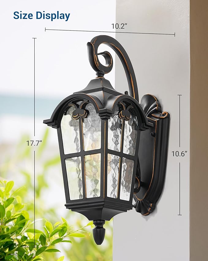 DEWENWILS Outdoor Wall Light Fixtures, Black Roman 17.7