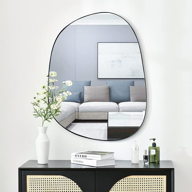 Asymmetrical Wall Mirror for Decor 27"*35", Modern Black Framed Wall Mirror for Living Room Bathroom Bedroom Entryway ELE-STOU-0063HEI