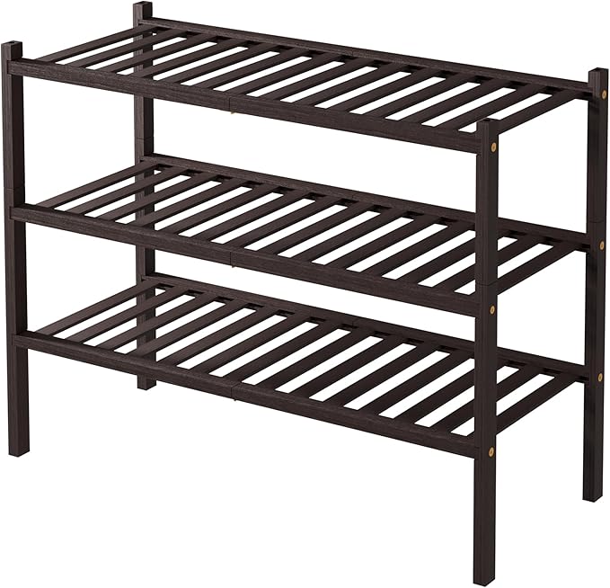 3 Tier Bamboo Shoe Rack for Closet Free Standing Wood Shoe Shelf for Entryway Small Space Stackable 27