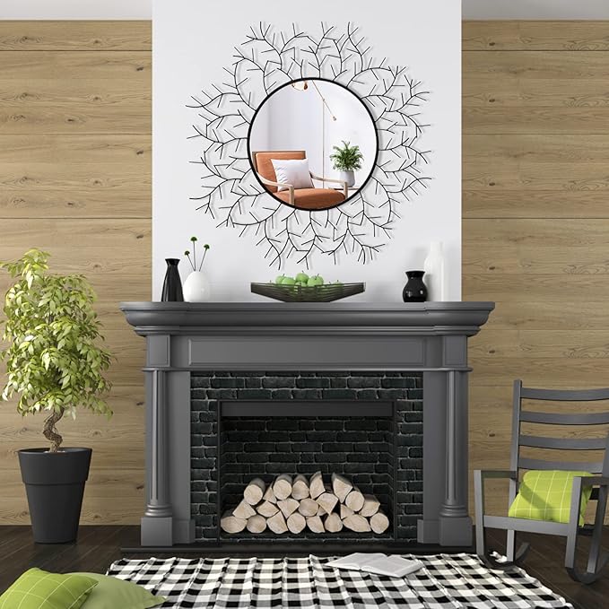 POZINO Round Wall Mirror, 30 Inch Circle Mirrors for Wall Decor, Black Metal Framed Accent Mirrors for Living Room Bedroom Entryway