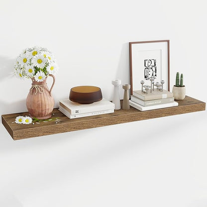 48 Inch Floating Shelves, 12 Inch Deep Floating Shelves for Wall, Floating Shelf with Invisible Brackets, Deep Wall Shelves for Bathroom, Bedroom, Living Room, 1 Pack, Brown