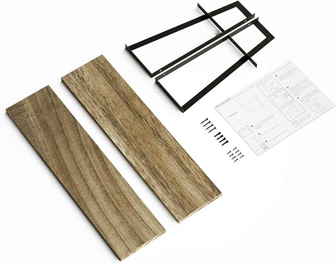 SRIWATANA Floating Wall Shelves, 2-Tier Rustic Wood Shelves for Bedoom, Bathroom, Living Room, Kitchen(Carbonized Black)