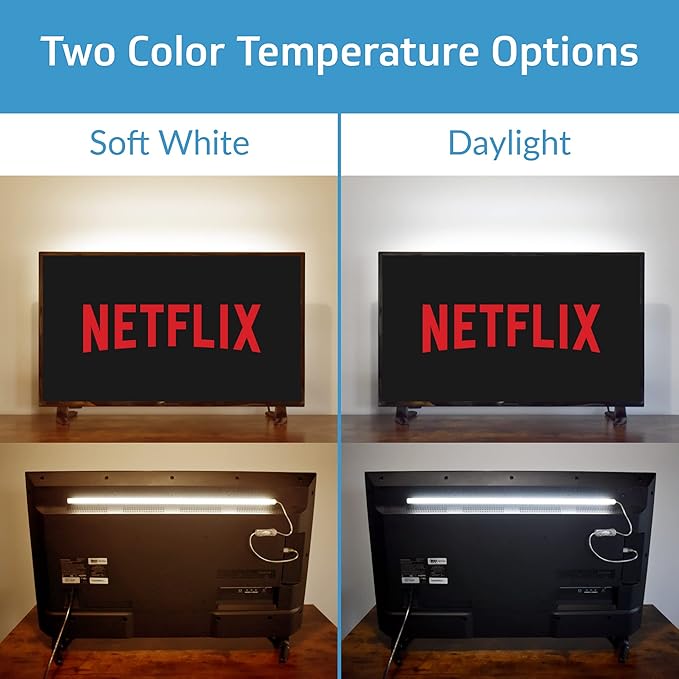 TrueColor USB-Powered LED Light Bar with Frosted Cover for Under Cabinet, Under Monitor, TV Backlight – Easy-Install - Adhesive & Mounting Brackets Included - 100,000 Hours Lifetime (18