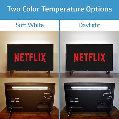 TrueColor USB-Powered LED Light Bar with Frosted Cover for Under Cabinet, Under Monitor, TV Backlight – Easy-Install - Adhesive & Mounting Brackets Included - 100,000 Hours Lifetime (8", Soft White)
