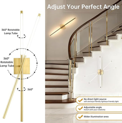 Battery Operated Wall Sconce Set of 2, 10400mAh Rechargeable Wall Sconces, 3000K-6000K Dimmable, 350°Rotate, Indoor Wall Lights for Bedroom Living Room Bathroom, Gold, 31.5 Inch