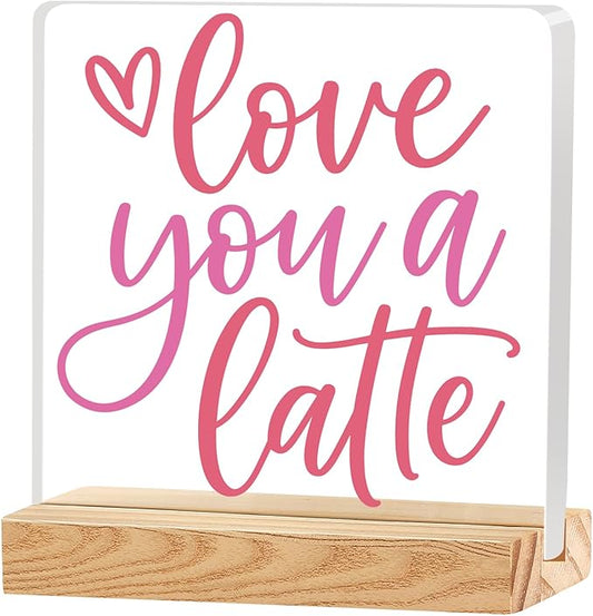 Coffee Bar Decor Sign, Coffee Station Decorations, Coffee Lover Gifts for Women Men, Home Kitchen Shop Corner Shelf Cafecito Table Signs, Love You A Latte