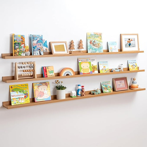 Axeman 72 Inch Floating Shelves | Oak Picture Ledge Shelf Set of 3 | Rustic Wood Wall Shelves with Lip | 72" Oak Picture Shelf for Wall with Ledge | Photo Shelves