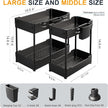 2 Pack Under Sink Organizer, Under Bathroom Cabinet Organizer with Hooks Hanging Cup, Multi-Purpose Storage Shelf for Kitchen Bathroom (Black, 14.8 Inch)