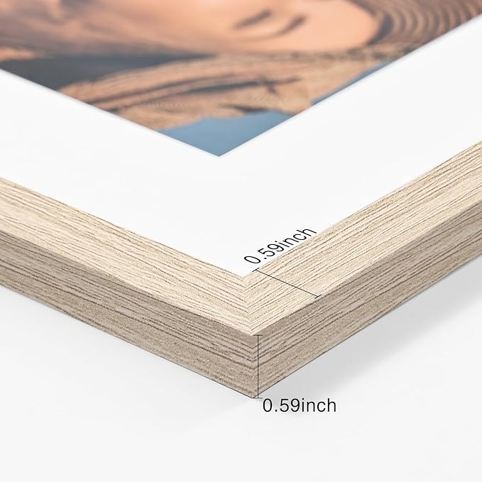 Vittanly 8x10 Picture Frames Set of 4, Display Pictures 5x7 with Mat or 8x10 without Mat, Gallery Frame Set for Wall or Tabletop, Engineered Wood with Shatter Resistant Plexiglass, Light Nature