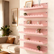 Nursery Book Shelves Set of 6, Pink Metal Floating Shelves for Wall, 16 Inch Scalloped Book Shelf for Kids Room, Bathroom, Bedroom, Playroom Wall Decor & Storage