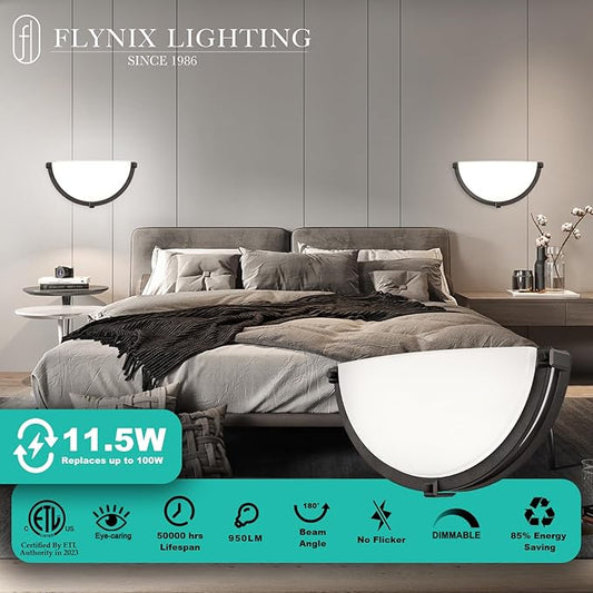 13 inch Dimmable LED Wall Sconce, Half Moon Wall Light Fixture, 3000K/4000K/5000K Color Temperature Adjustable, Modern Bathroom Vanity Light Fixtures，Super Bright (Oil Rubbed Bronze) 2 Pack