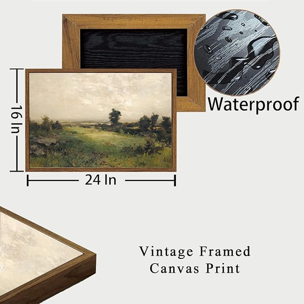 OIQArtOIQ Vintage Landscape Canvas Wall Art Framed Natural Scenery Painting Artwork Prints France Country Wilderness Farmhouse Decor Pictures Kitchen Bedroom Living Room Bathroom