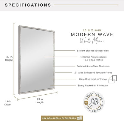 MCS Micro Rope Front Loaded Wall Mirror, (20x30, Brushed Nickel)