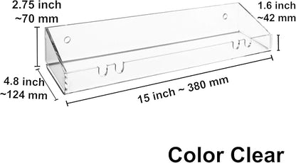 AMT 2 Pack Acrylic Floating Shelves, 15"L x 4.8"W, Clear Bathroom Wall Shelves, Bookshelves, Invisible Shelf For Office, Bedroom, Kitchen, Design with Hanging Slots for Sponge, Free Screws & Drill Bit
