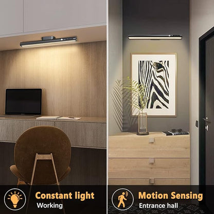 Battery Powered Operated Wall Strip Lights, Motion Sensor LED Light Bar Indoor, Rechargeable Magnetic Under Cabinet Lighting Wireless with Remote Control for Desk Mirror Closet Kitchen-Black