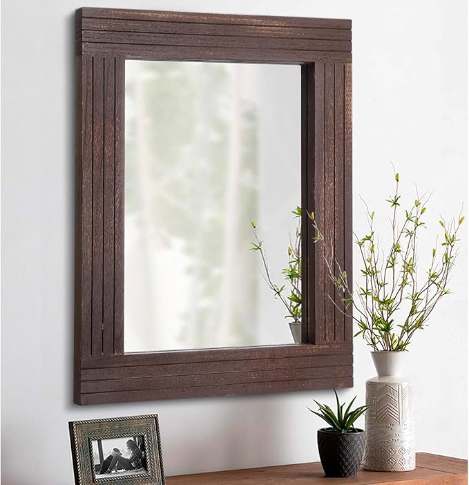 Mirrors for Wall Rustic Wooden Frame Rectangle Mirror Vintage Hanging Mirror for Bedroom Bathroom Living Room Farmhouse Wall Decor Brown Small 16