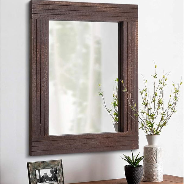 Mirrors for Wall Rustic Wooden Frame Rectangle Mirror Vintage Hanging Mirror for Bedroom Bathroom Living Room Farmhouse Wall Decor Brown Small 16" x 12 "