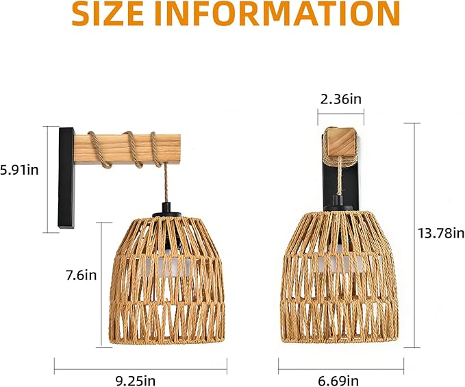 Battery Operated Wall Sconce Set of Two, Rattan Wall Sconces Battery Operated Set of 2, Boho Wall lights with Remote, Rechargeable Wall Sconce for Bedroom,Living Room, Entryway 15 Colors Dimmable