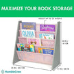 Humble Crew 4-Tier Kids Bookshelf, Grey Wood/Pink - Premium Book Shelf for Kids Rooms with Four Deep Pockets - Toddler Sling Book Rack with Deep Sleeves, Nursery Bookcase Organizer