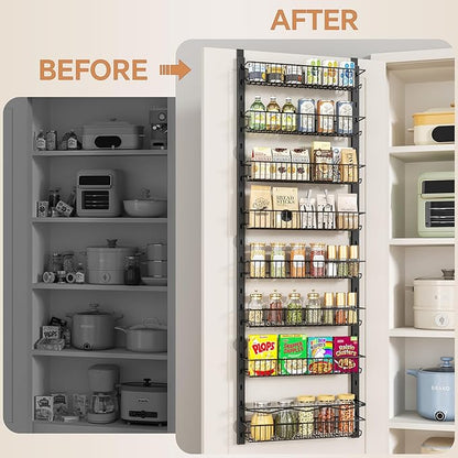 MIAOLI Over the Door Pantry Organizer, 8-Tier Adjustable Spice Rack Cabinet Door Shelves, Hanging Seasoning Organizer for Kitchen Bathroom, Laundry Room Organization, Black