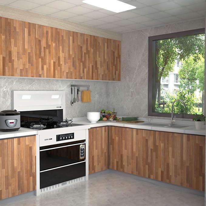 MelunMer Wood Peel and Stick Wallpaper Wood Grain Contact Paper for Cabinets Self Adhesive Removable Wallpaper Faux Wooden Contact Paper for Countertop Decorative Planks Panel 393 in L 15.7 in W