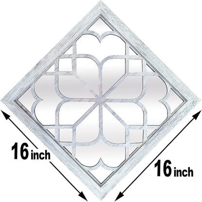 Wocred 2 PCS Square Wall Mirror,Gorgeous Rustic Farmhouse Accent Mirror,Rustic White Color Entry Mirror for Bathroom Renovation,Bedrooms,Living Rooms and More(16”x16”)