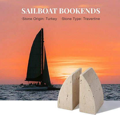 Koville Travertine Bookends for Shelves, Large Stone Bookends for Heavy Books, Non-Slip Heavy Duty Book Stopper for CD/Movies, Aesthetic Decorative Book Ends for Bookshelf Table Home Decor(Beige)