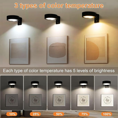 6Pcs Rechargeable Battery Picture Light,Wall Lights for Pictures with Remote Dimmable and Timer,3 Lighting Modes Magnetic Art Display Light for Paintings Battery Operated-Black