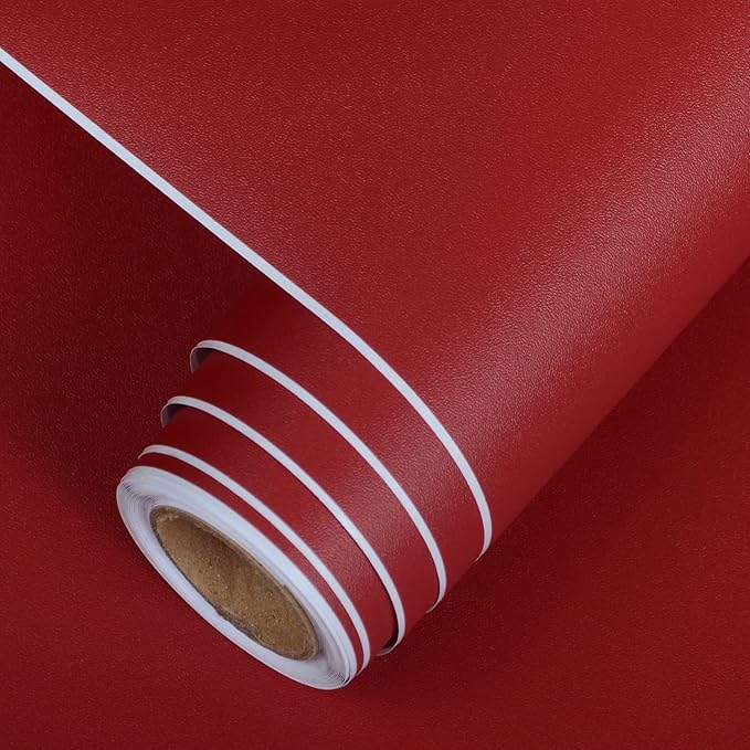 AbaBoorty 394''x15.8'' Peel and Stick Dark Red Adhesive Wall Paper - Decorative Solid Color Wallpaper for Kitchen - Thick Contact Paper Self Adhesive Textured Vinyl Roll