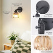 Vintage Battery Operated Wall Sconce with Amber Tulip Glass Lampshade Rechargeable Battery Powered Black Wall Light with Remote Control for Bedside Bedroom Doorway, Set of 2