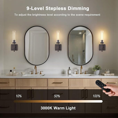 Oil Rubbed Bronze Battery Operated Wall Sconces with Remote Control, Wireless Wall Sconce Set of 2, Rechargeable Cordless Wall Lights for Living Room Bathroom Hallway Entryway Stairwell