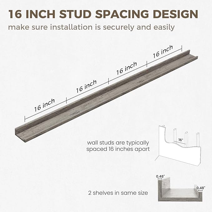 Axeman 72 Inch Floating Shelves | Picture Ledge Shelf Set of 2 | Rustic Grey Wall Shelves with Lip | Grey Picture Shelf for Wall with Ledge | Photo Ledges 72 Inch