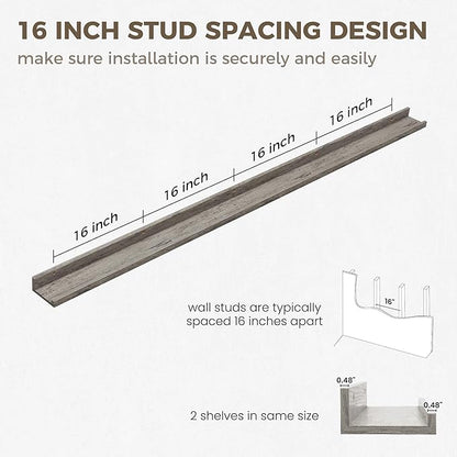 Axeman 72 Inch Floating Shelves | Picture Ledge Shelf Set of 2 | Rustic Grey Wall Shelves with Lip | Grey Picture Shelf for Wall with Ledge | Photo Ledges 72 Inch