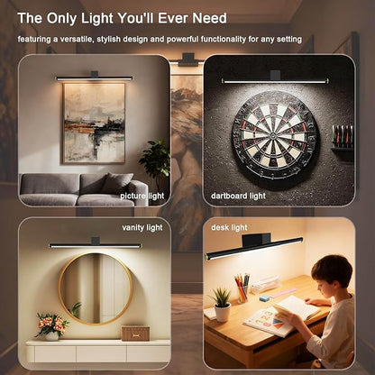 Picture Lights for Wall Battery Operated, Rechargeable Wireless Lights for Pictures on Wall with 3 Color Dimmable Remote for Painting Gallery Dartboard Poster Bedroom Frame Art Decor - Black 16 inch