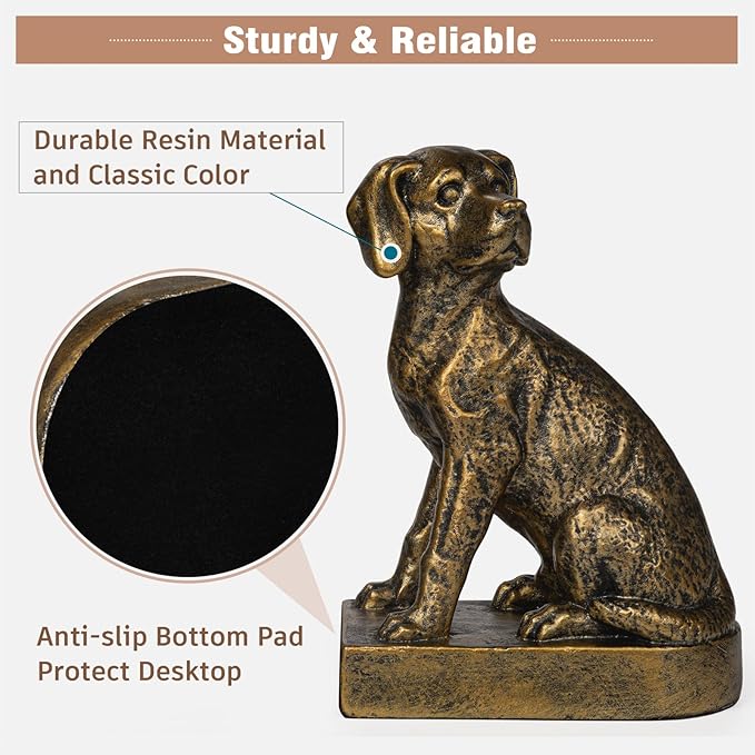 Decorative Bookends for Shelves, Dog Book Ends for Heavy Books, Labrador Retriever Statues Bookends for Heavy Books with Anti-Slip Base Book Holders for Home Office Decor (Gold)