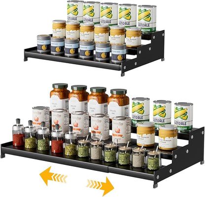 Expandable Carbon Steel Spice Rack Organizer for Pantry, Adjustable 3-Tier Ladder Shelf,Holds Up to 24 Cans,Kitchen Countertop Organizer, Rustproof Storage Rack for Spices, Cans, Sauces & Dry Goods