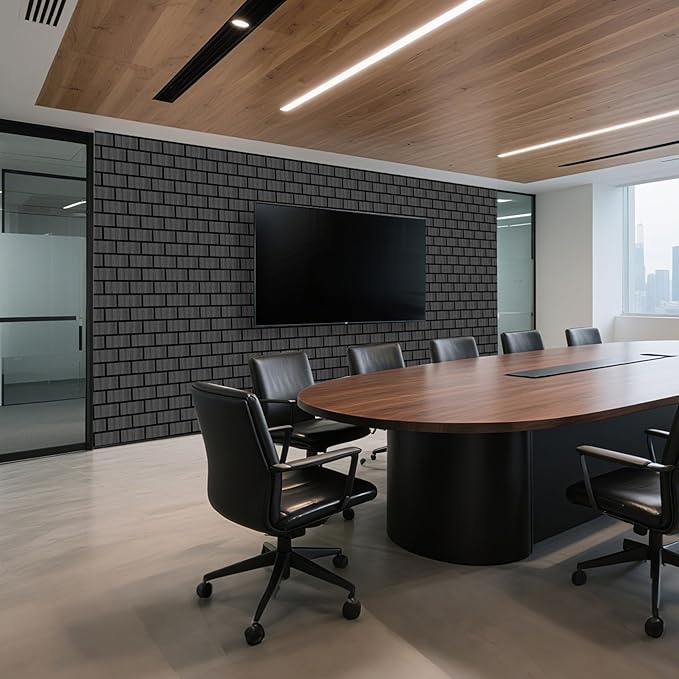 WoveN SounD Brick Acoustic Wall Panels, 16 Pack 16x12 Inch, Wood Veneer Carved Sound Proof Wall Decor, Self-Adhesive for Home, Studio, Office & Focus Zones, Black Oak